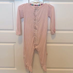 Modal Magnetic Ruffle Footie - Pink Pin Dot